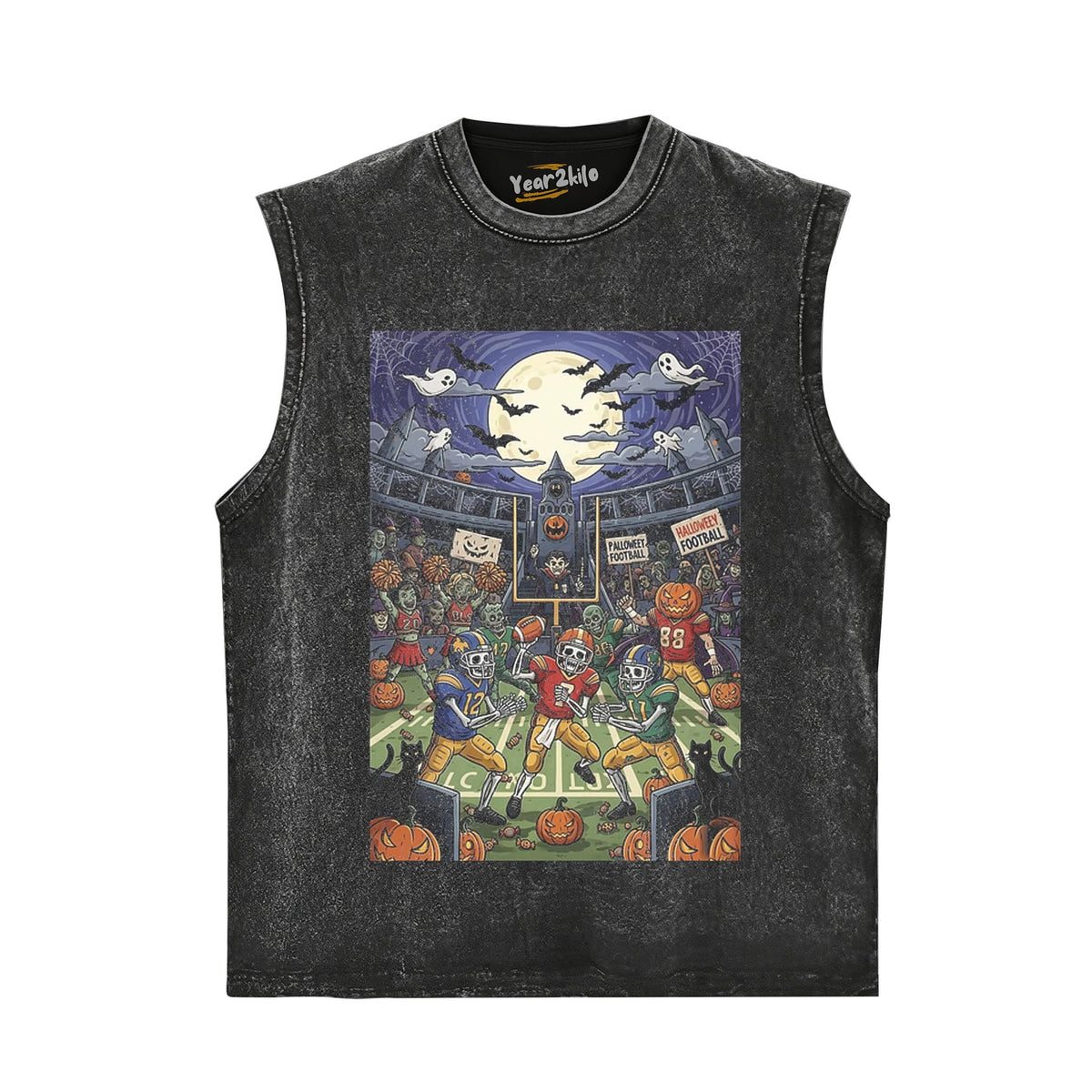HALLOWEEN SKELETON FOOTBALL SPOOKY GAME TANK TOP & TEE & LONG SLEEVE & LAYERED LS & HOODIE