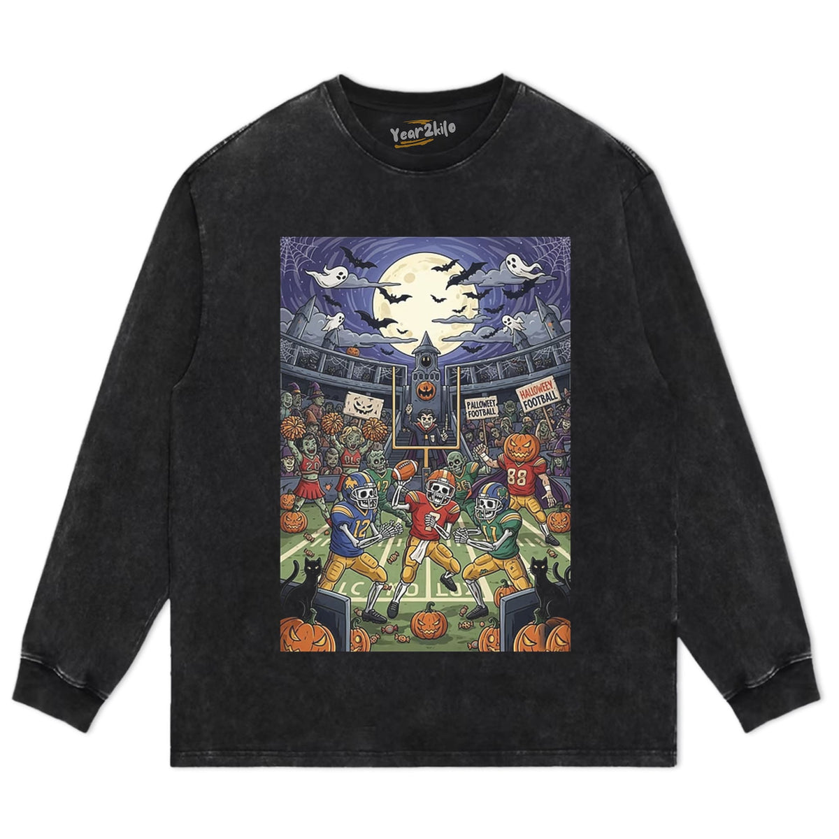 HALLOWEEN SKELETON FOOTBALL SPOOKY GAME TANK TOP & TEE & LONG SLEEVE & LAYERED LS & HOODIE