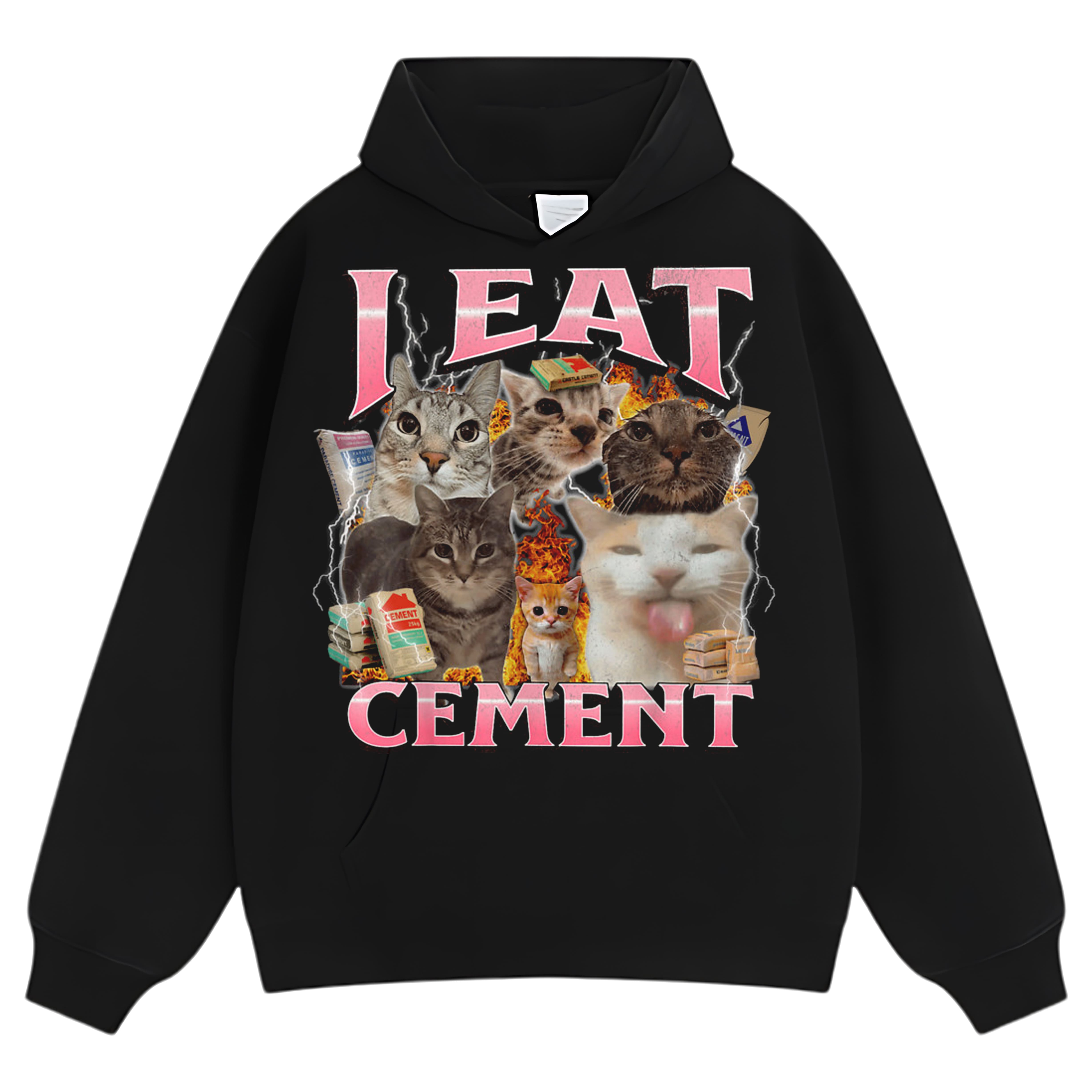 I EAT CEMENT FUNNY CAT MEME TEE & LS & HOODIE