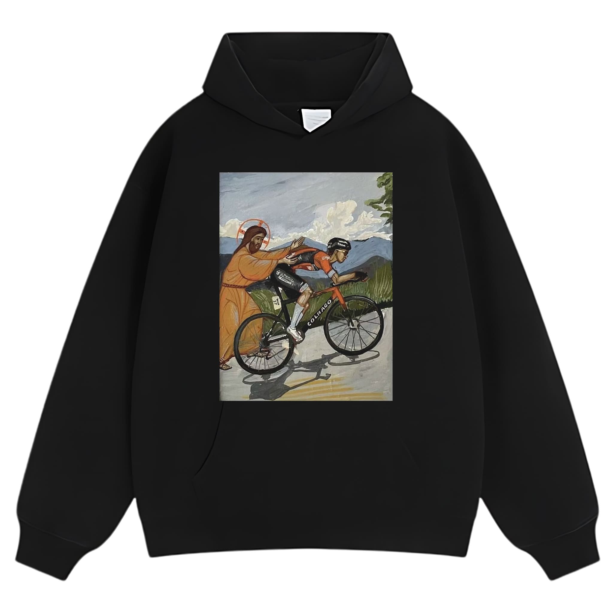 JESUS GIVES TADEJ POGAČAR A PUSH VINTAGE CYCLING ART FUNNY TANK TOP & TEE & LONG SLEEVE & LAYERED LS & HOODIE