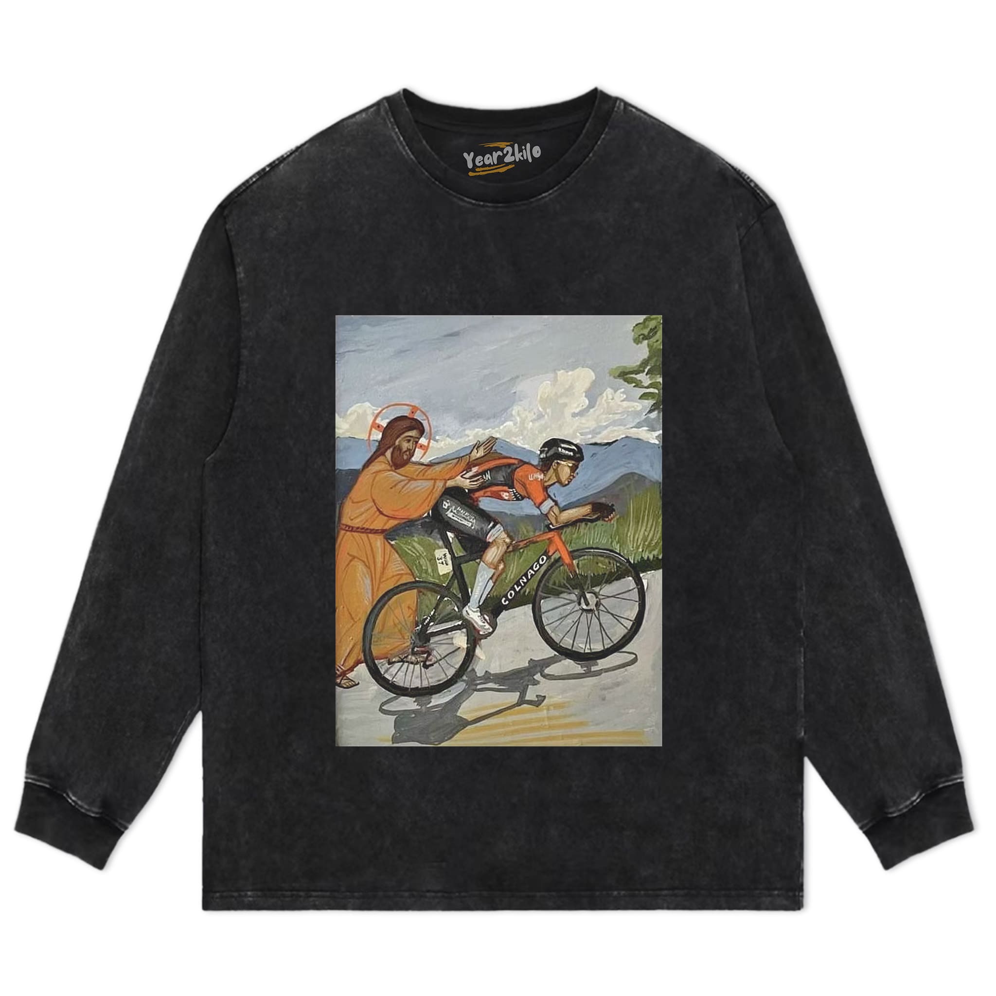 JESUS GIVES TADEJ POGAČAR A PUSH VINTAGE CYCLING ART FUNNY TANK TOP & TEE & LONG SLEEVE & LAYERED LS & HOODIE
