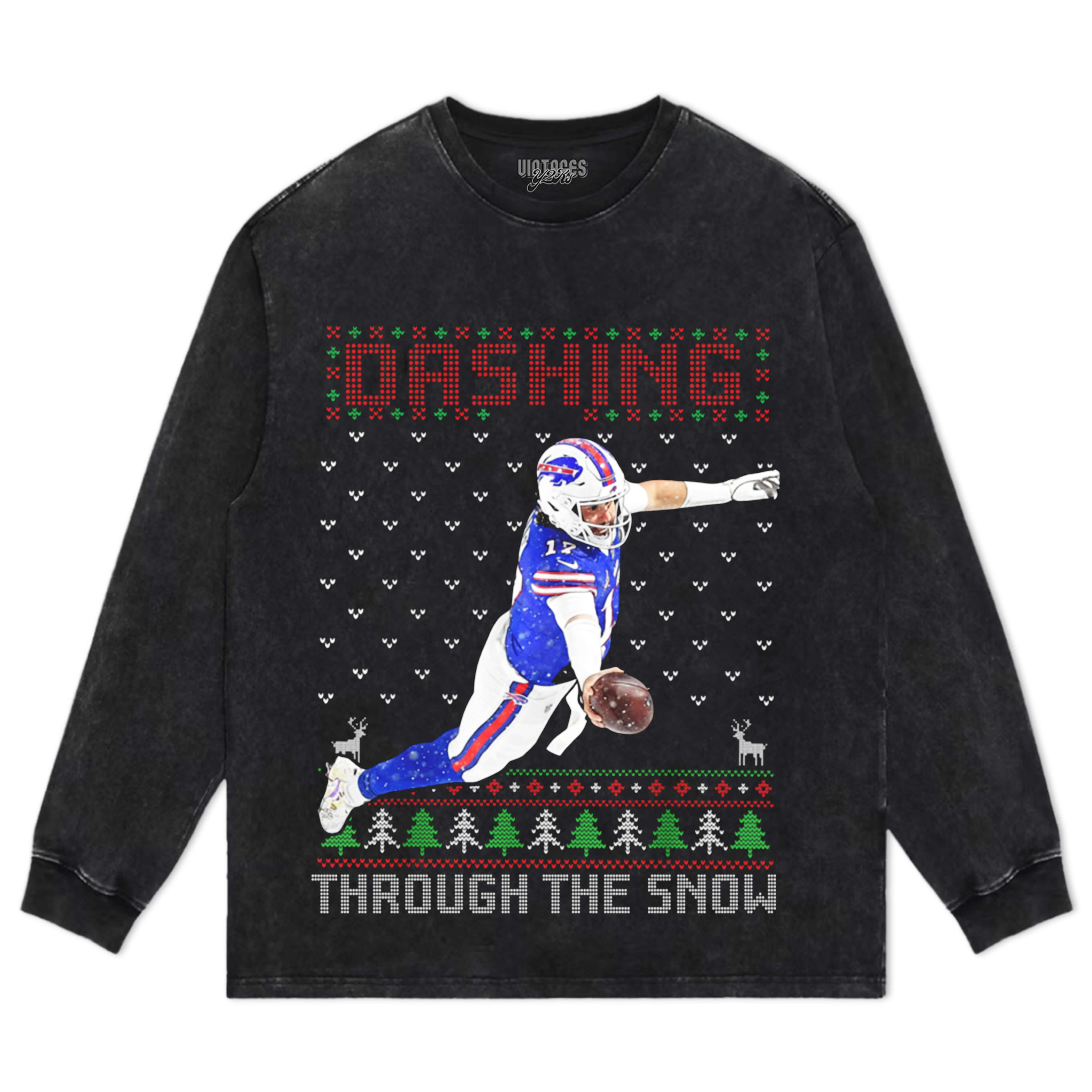 JOSH ALLEN DASHING THROUGH THE SNOW BUFFALO BILLS TEE & LS & HOODIE