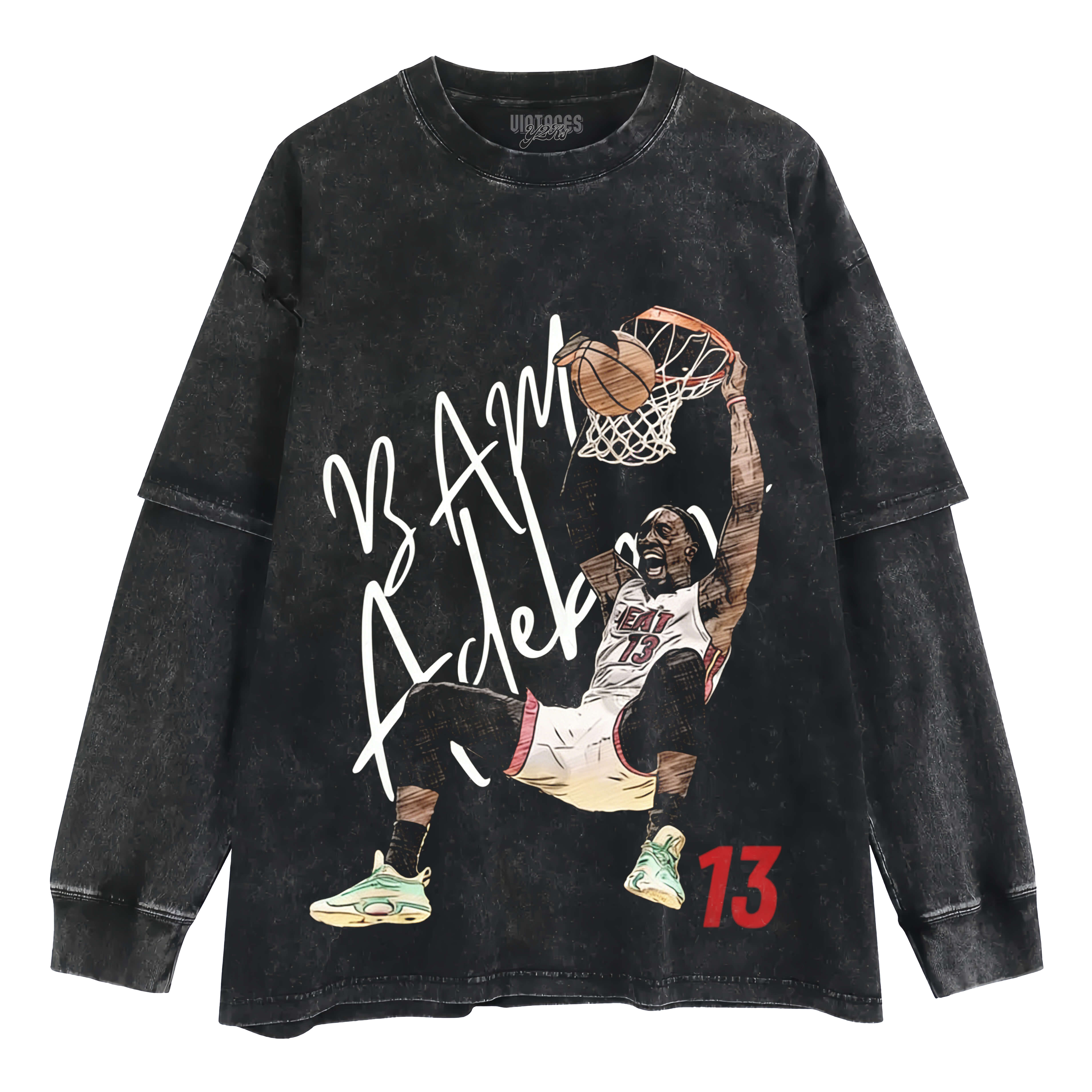 MIAMI BAM ADEBAYO #13 DUNK BASKETBALL CARTOON LAYERED LONG SLEEVE