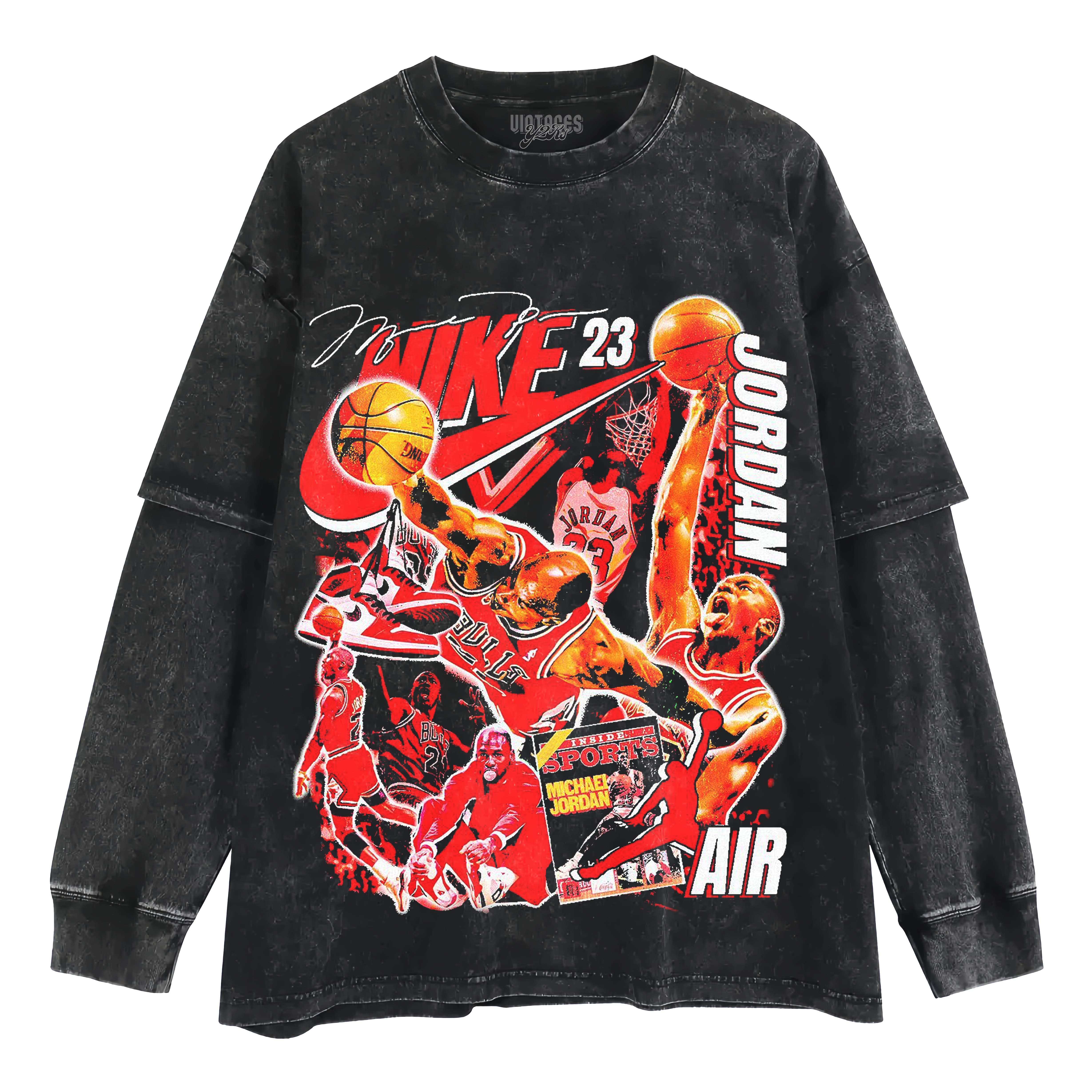 MICHEAL JORDAN CHICAGO BULLS VINTAGE STYLE V2 LAYERED LONG SLEEVE