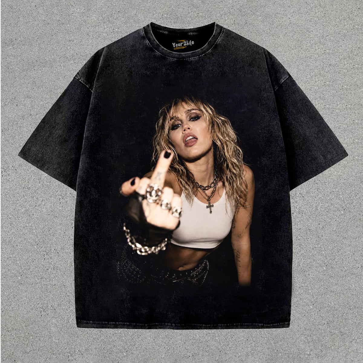 MILEY CYRUS - VINTAGE V4 MIDDLE FINGER TANK TOP & TEE & LONG SLEEVE & LAYERED LS & HOODIE