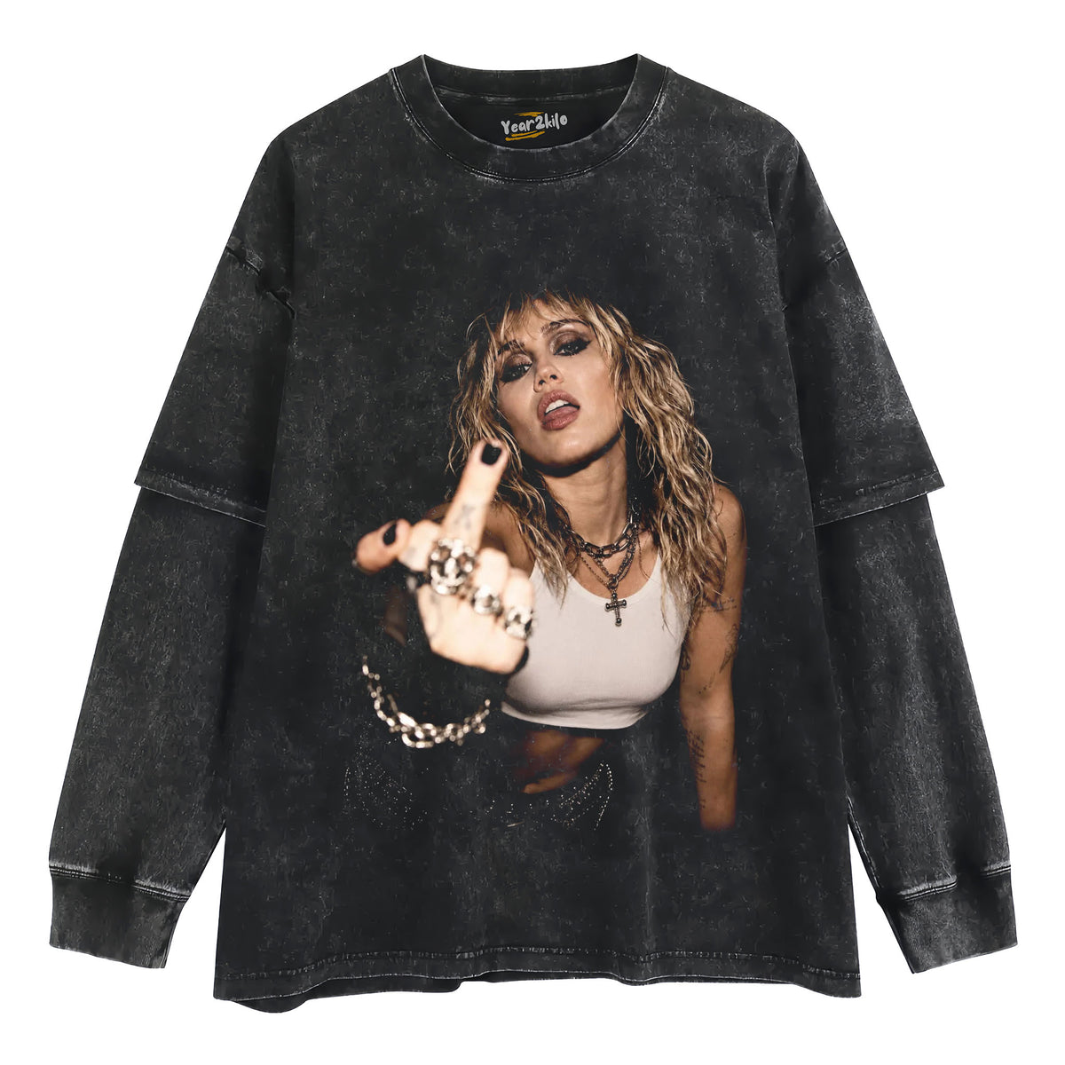 MILEY CYRUS - VINTAGE V4 MIDDLE FINGER TANK TOP & TEE & LONG SLEEVE & LAYERED LS & HOODIE