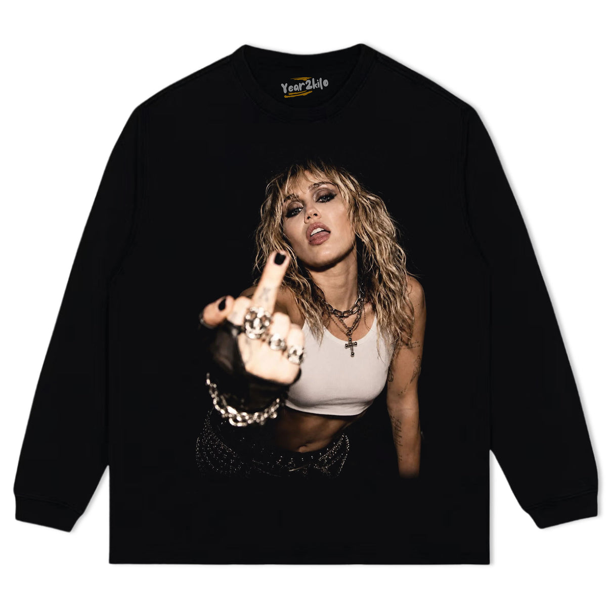 MILEY CYRUS - VINTAGE V4 MIDDLE FINGER TANK TOP & TEE & LONG SLEEVE & LAYERED LS & HOODIE