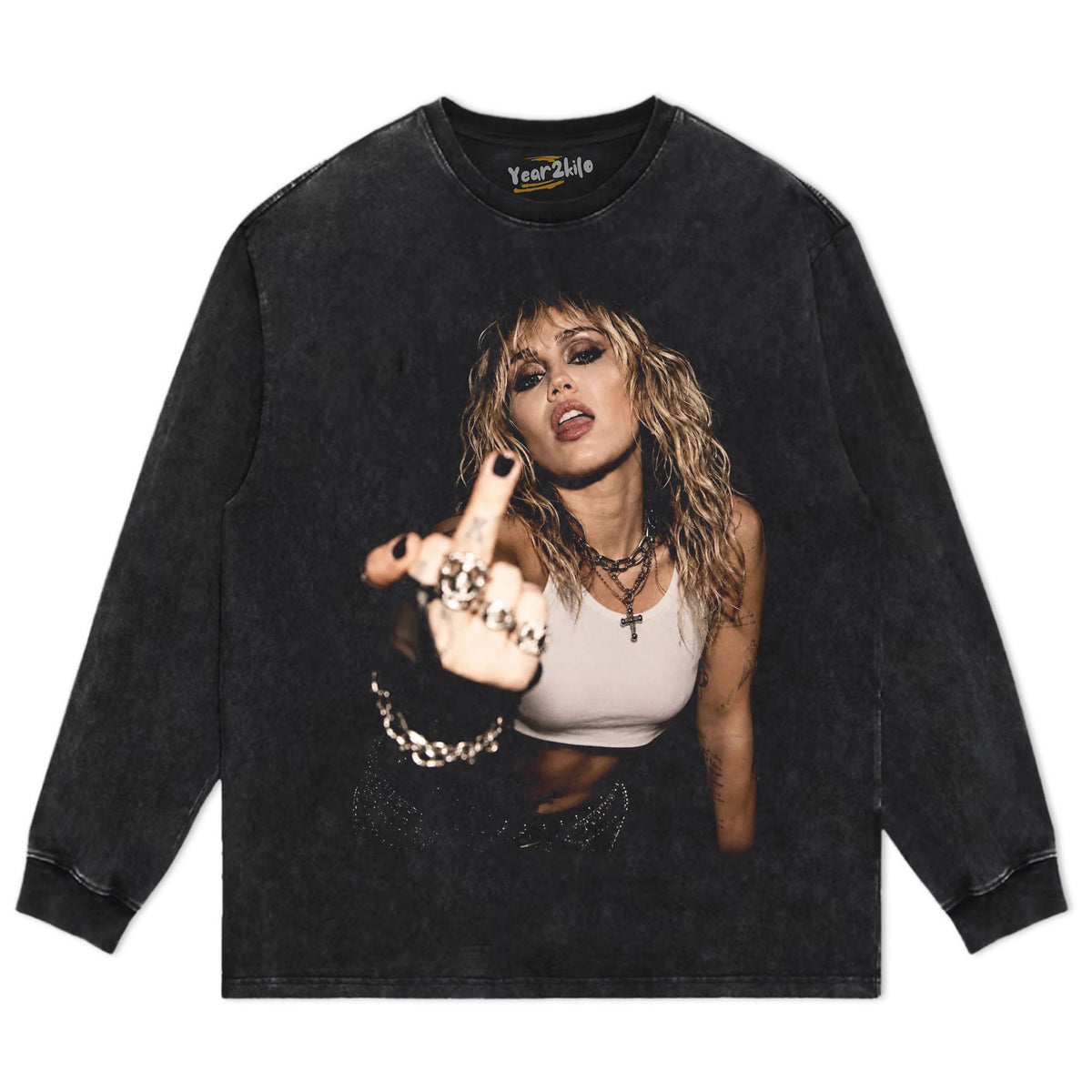 MILEY CYRUS - VINTAGE V4 MIDDLE FINGER TANK TOP & TEE & LONG SLEEVE & LAYERED LS & HOODIE