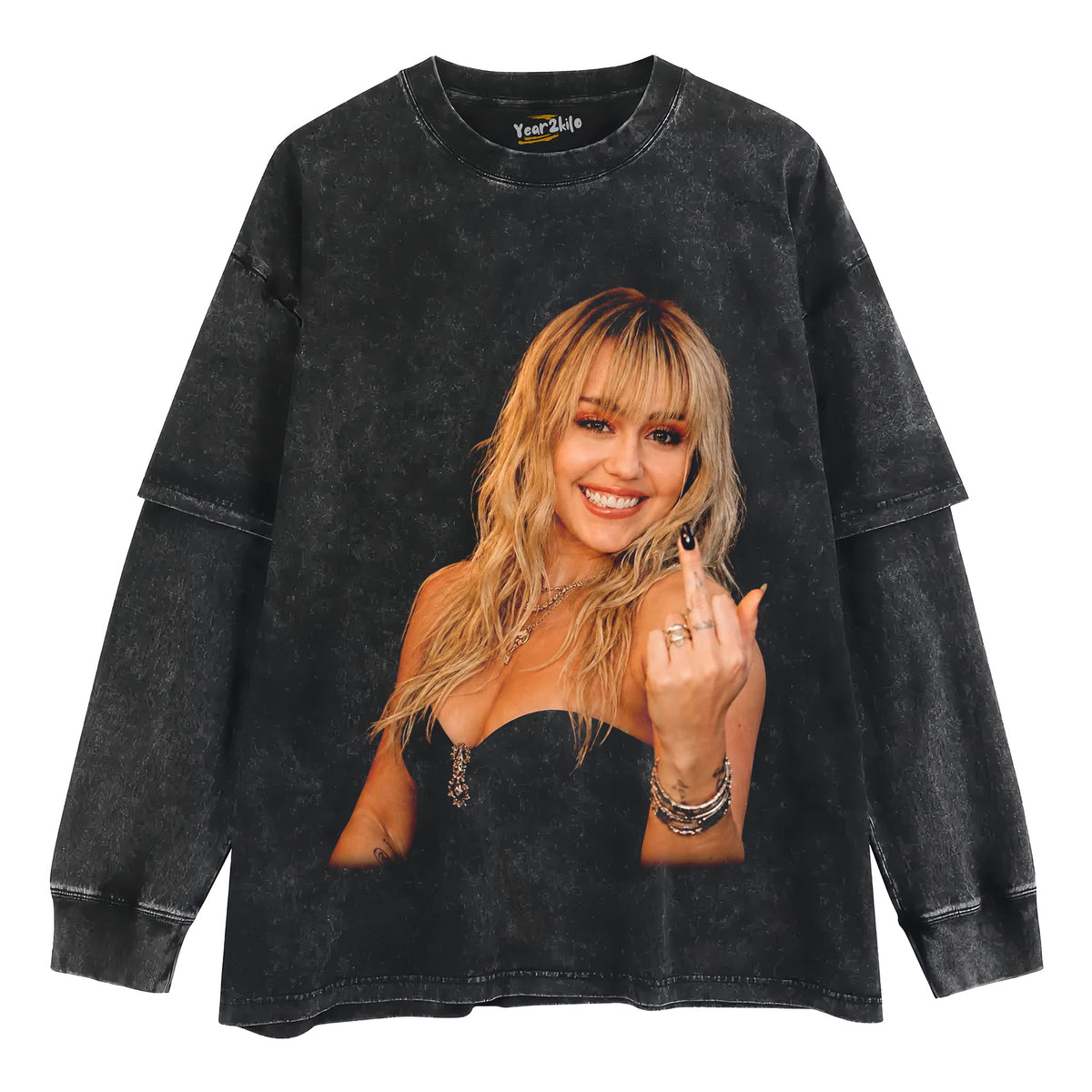 MILEY CYRUS - VINTAGE MIDDLE FINGER TANK TOP & TEE & LONG SLEEVE & LAYERED LS & HOODIE