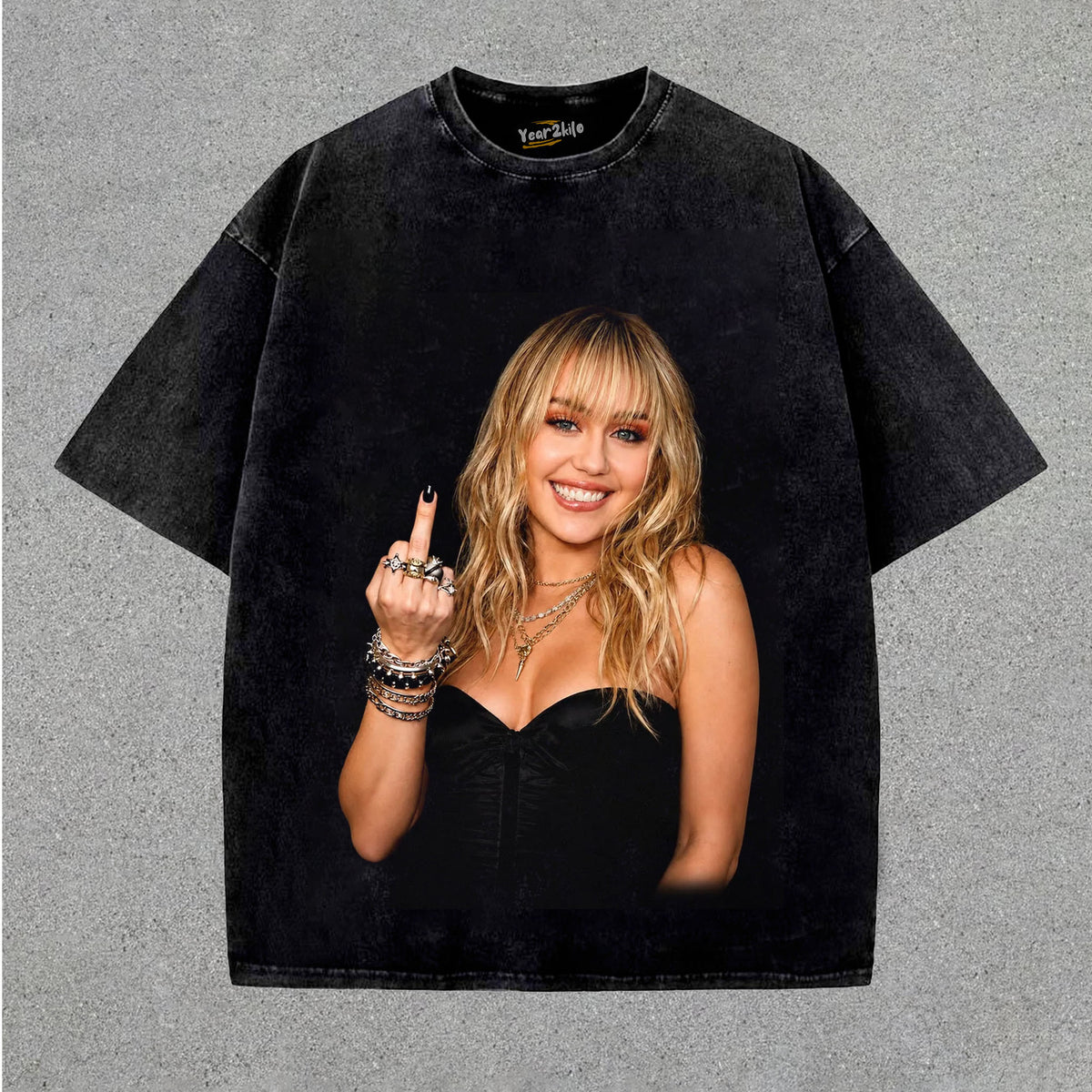 MILEY CYRUS - VINTAGE V2 MIDDLE FINGER TANK TOP & TEE & LONG SLEEVE & LAYERED LS & HOODIE