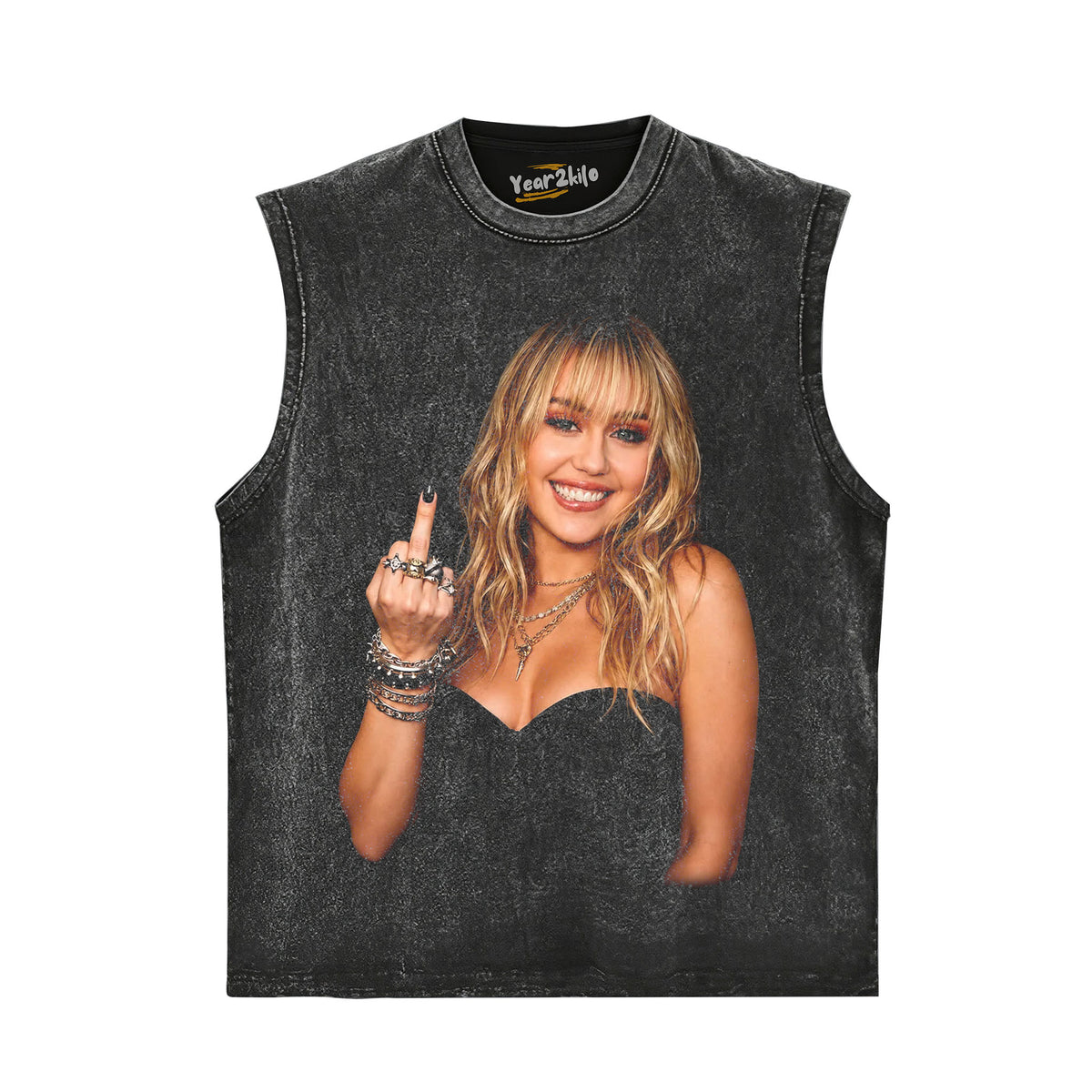 MILEY CYRUS - VINTAGE V2 MIDDLE FINGER TANK TOP & TEE & LONG SLEEVE & LAYERED LS & HOODIE