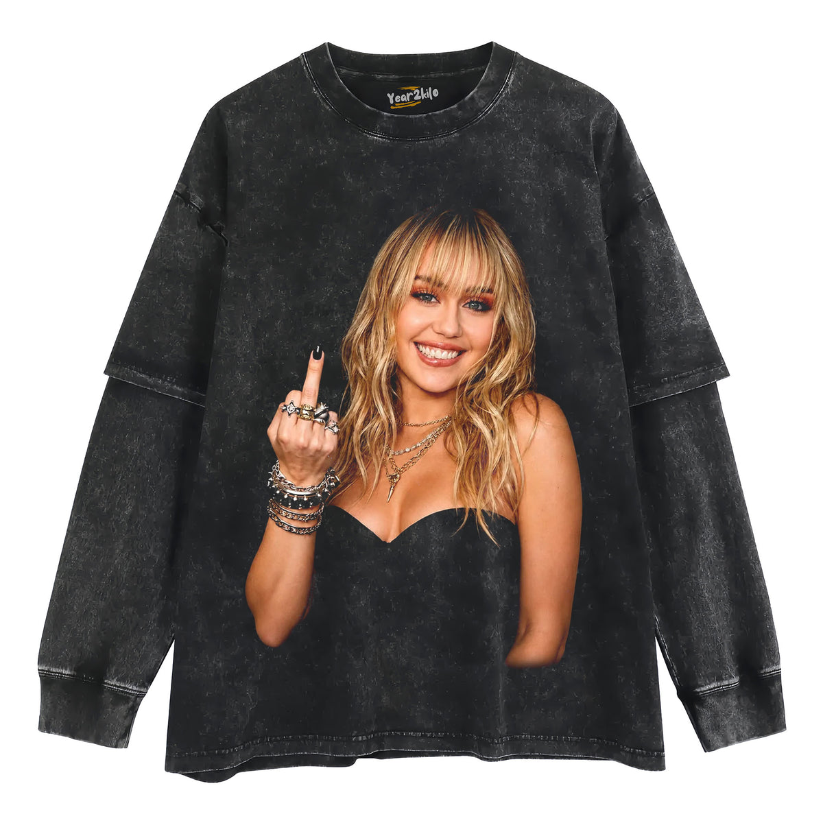 MILEY CYRUS - VINTAGE V2 MIDDLE FINGER TANK TOP & TEE & LONG SLEEVE & LAYERED LS & HOODIE
