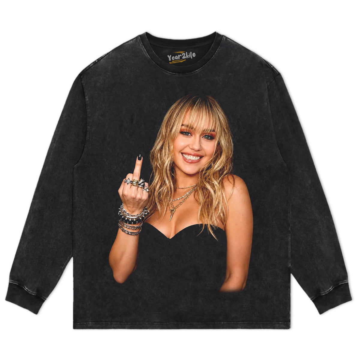 MILEY CYRUS - VINTAGE V2 MIDDLE FINGER TANK TOP & TEE & LONG SLEEVE & LAYERED LS & HOODIE