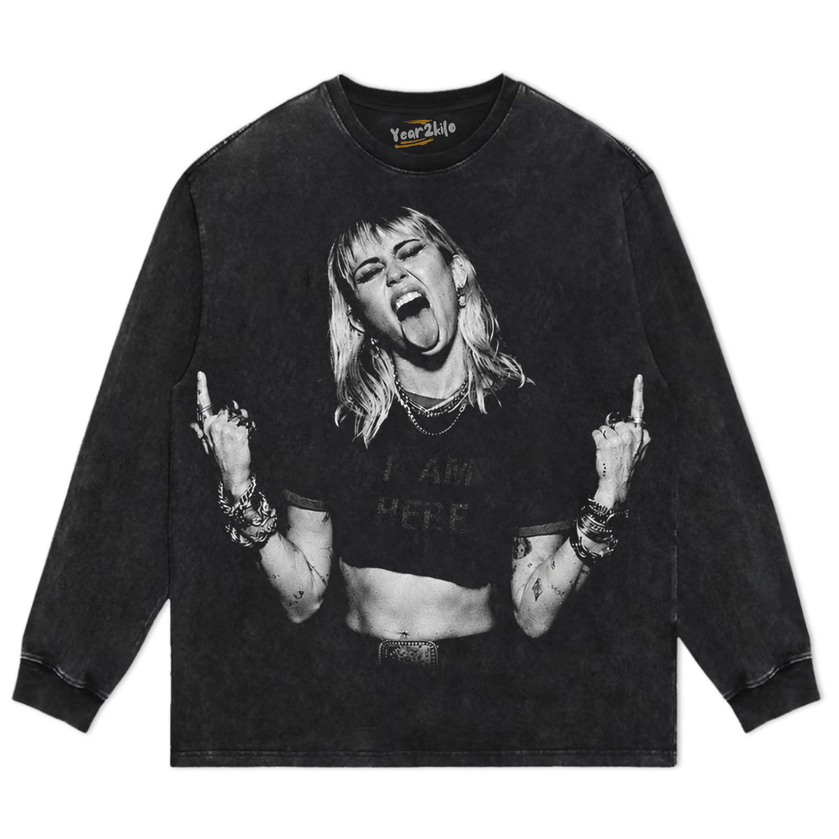 MILEY CYRUS - VINTAGE V3 MIDDLE FINGER TANK TOP & TEE & LONG SLEEVE & LAYERED LS & HOODIE