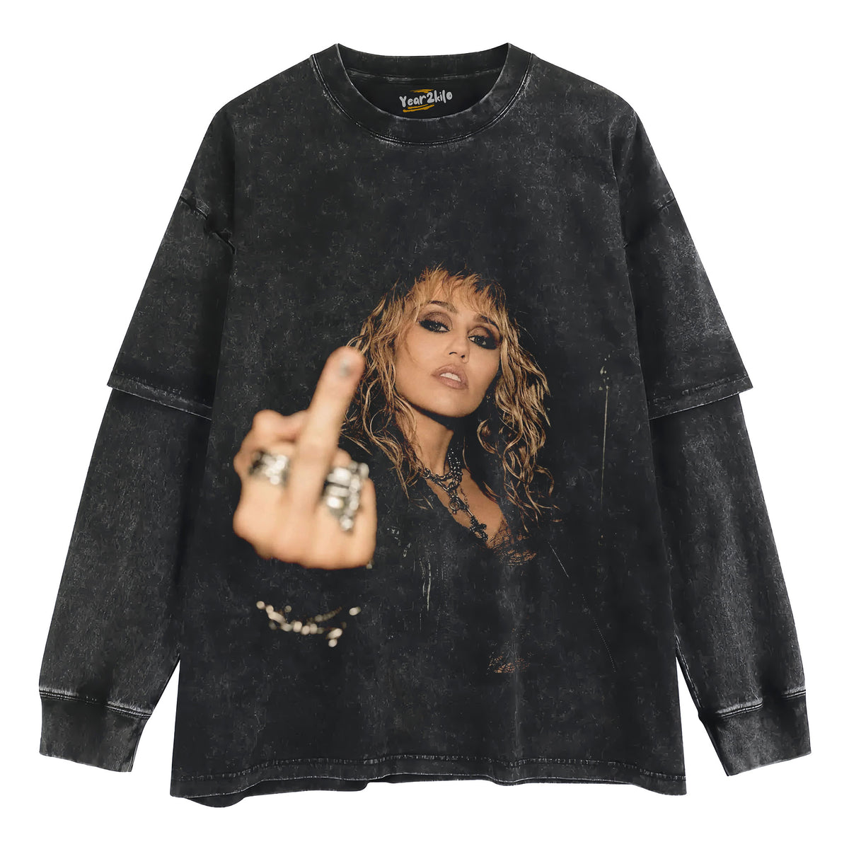 MILEY CYRUS - VINTAGE V5 MIDDLE FINGER TANK TOP & TEE & LONG SLEEVE & LAYERED LS & HOODIE