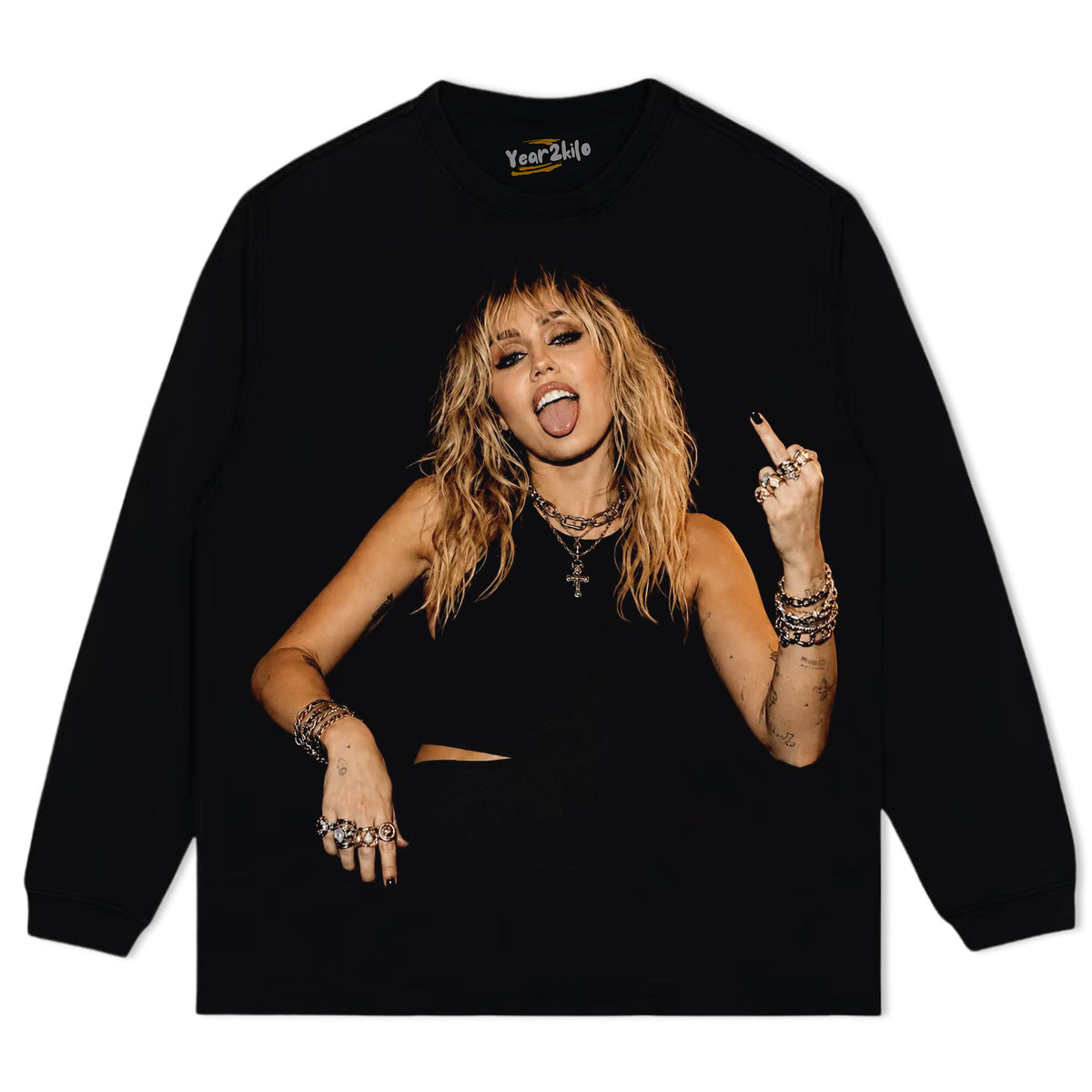 MILEY CYRUS - VINTAGE V6 MIDDLE FINGER TANK TOP & TEE & LONG SLEEVE & LAYERED LS & HOODIE