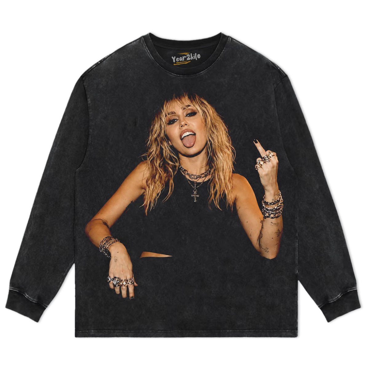 MILEY CYRUS - VINTAGE V6 MIDDLE FINGER TANK TOP & TEE & LONG SLEEVE & LAYERED LS & HOODIE
