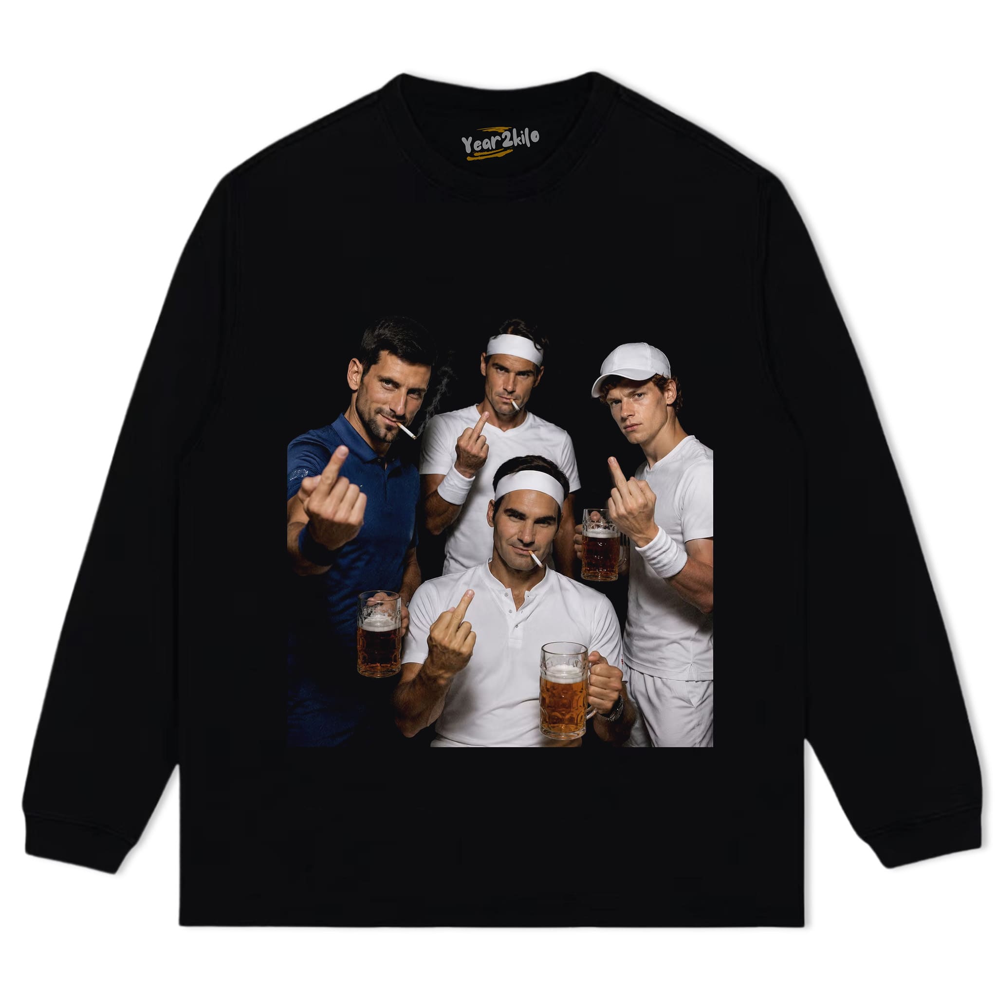 ROGER FEDERER & RAFAEL NADAL & NOVAK DJOKOVIC & JANNIK SINNER TENNIS LEGEND GRAPHIC TANK TOP & TEE & LONG SLEEVE & LAYERED LS & HOODIE