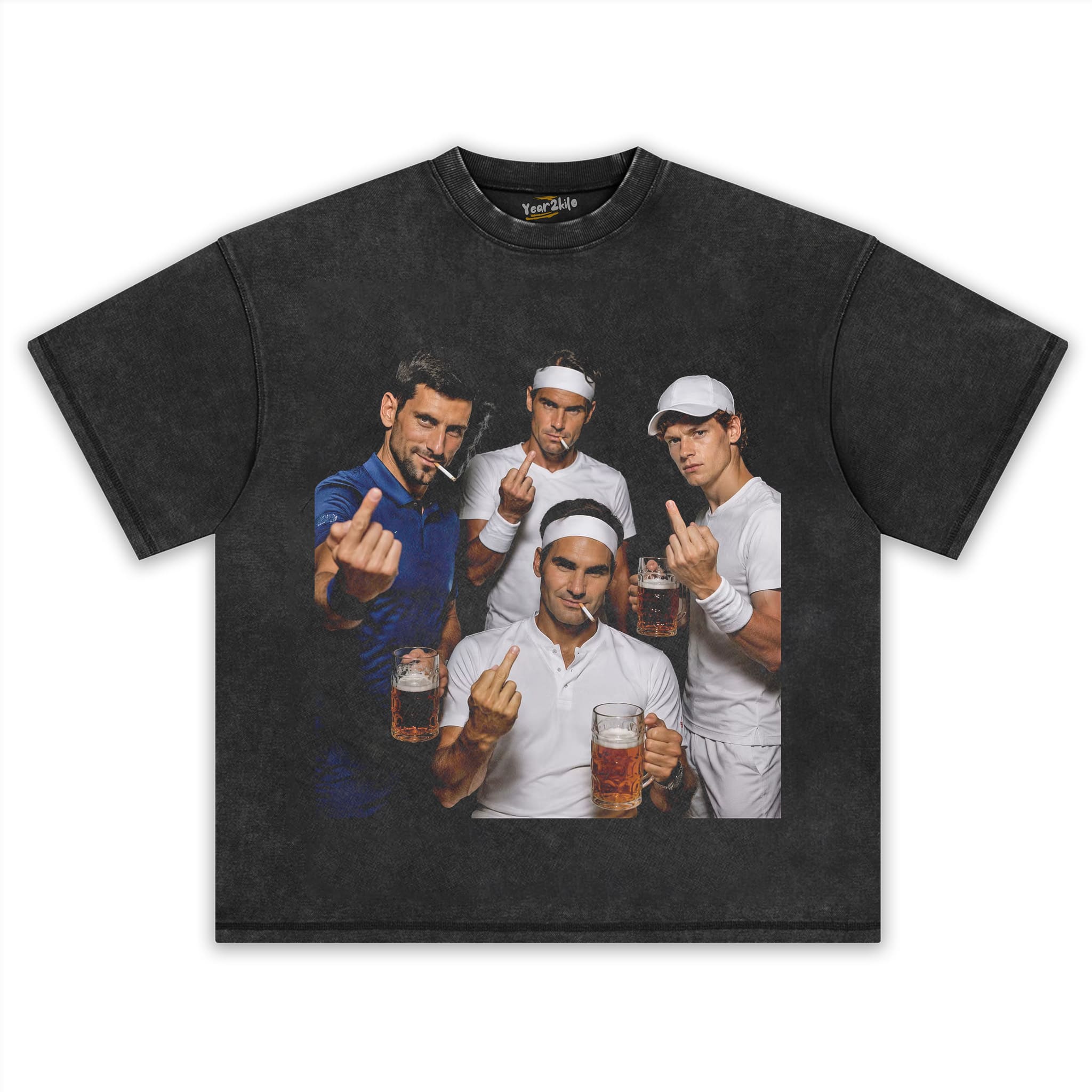 ROGER FEDERER & RAFAEL NADAL & NOVAK DJOKOVIC & JANNIK SINNER TENNIS LEGEND GRAPHIC TANK TOP & TEE & LONG SLEEVE & LAYERED LS & HOODIE