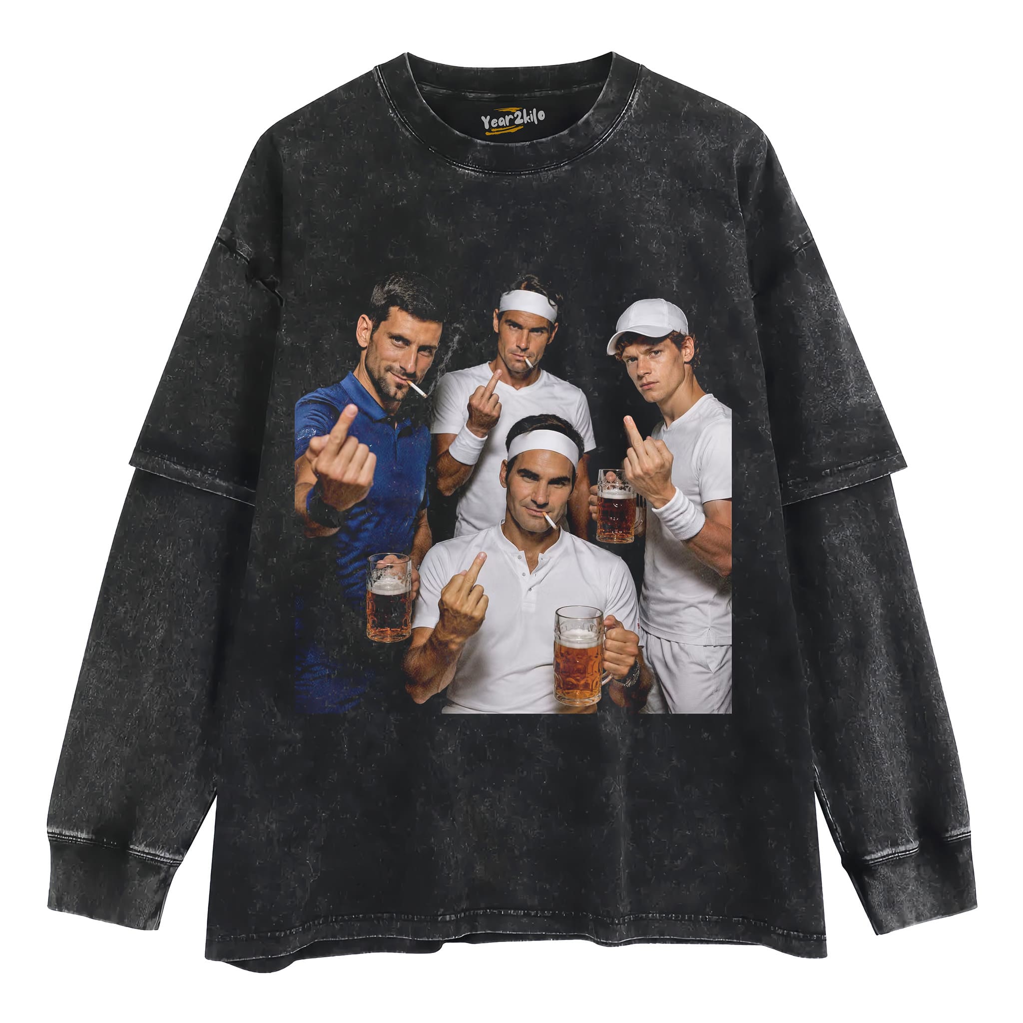 ROGER FEDERER & RAFAEL NADAL & NOVAK DJOKOVIC & JANNIK SINNER TENNIS LEGEND GRAPHIC TANK TOP & TEE & LONG SLEEVE & LAYERED LS & HOODIE
