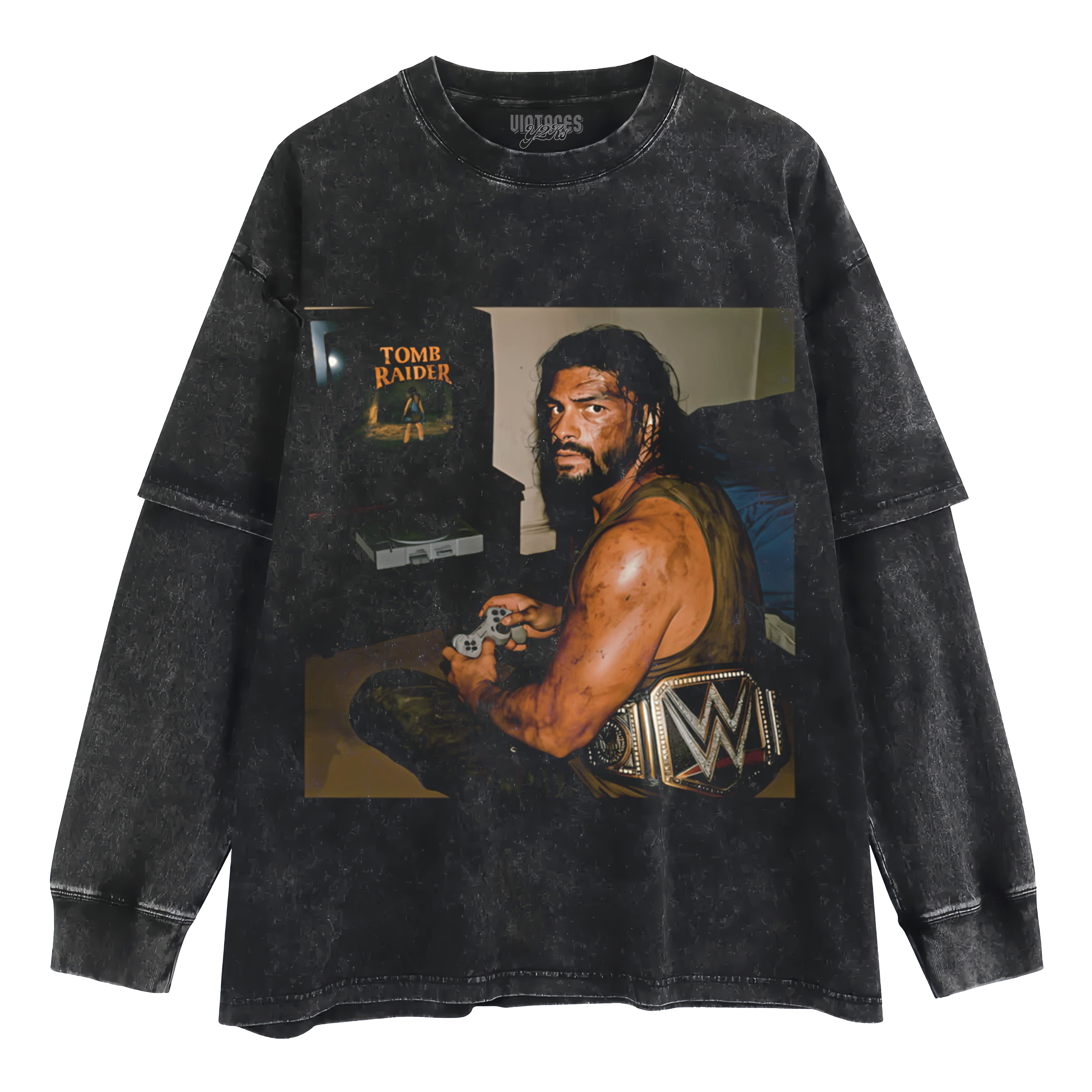 ROMAN REIGNS PLAY VIDEO GAME LAYERED LONG SLEEVE