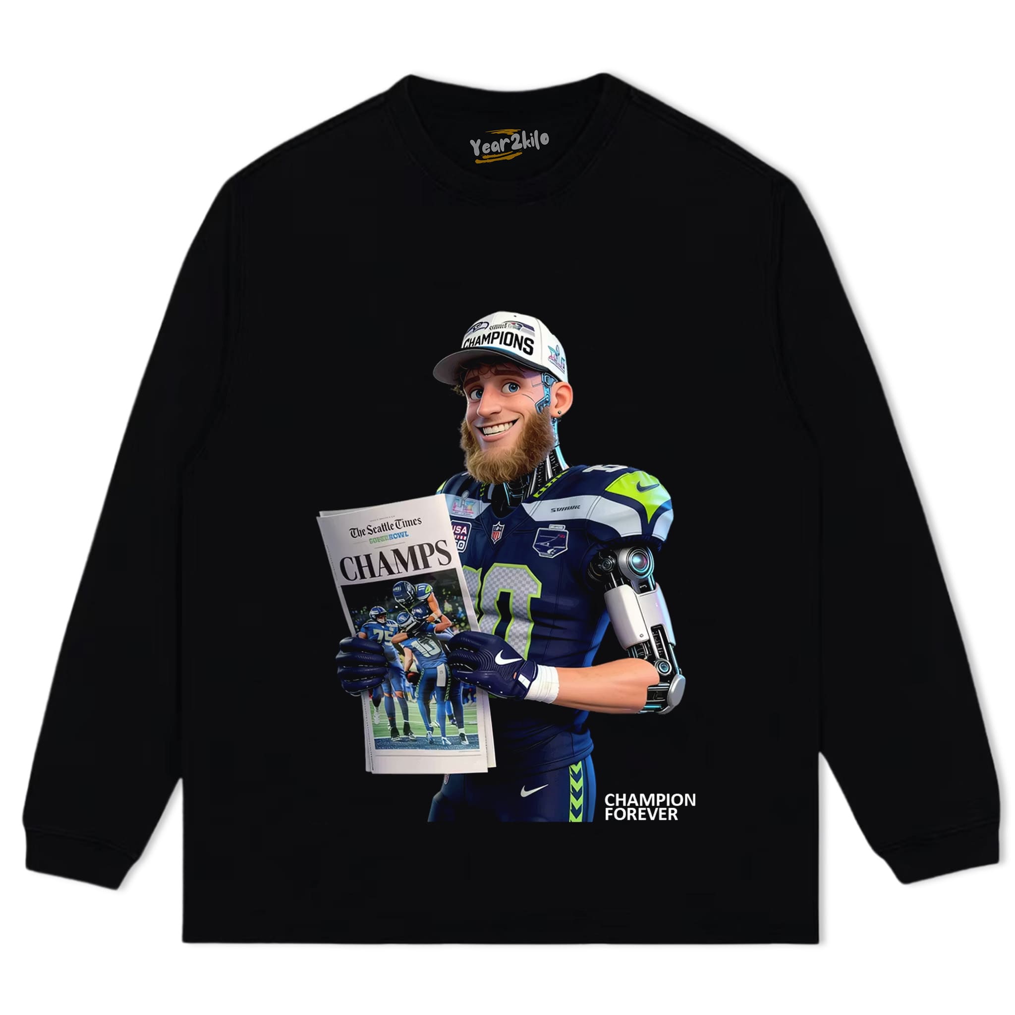 SEATTLE SEAHAWKS SUPER BOWL CHAMPIONS CYBORG GRAPHIC V2 TANK TOP & TEE & LONG SLEEVE & LAYERED LS & HOODIE