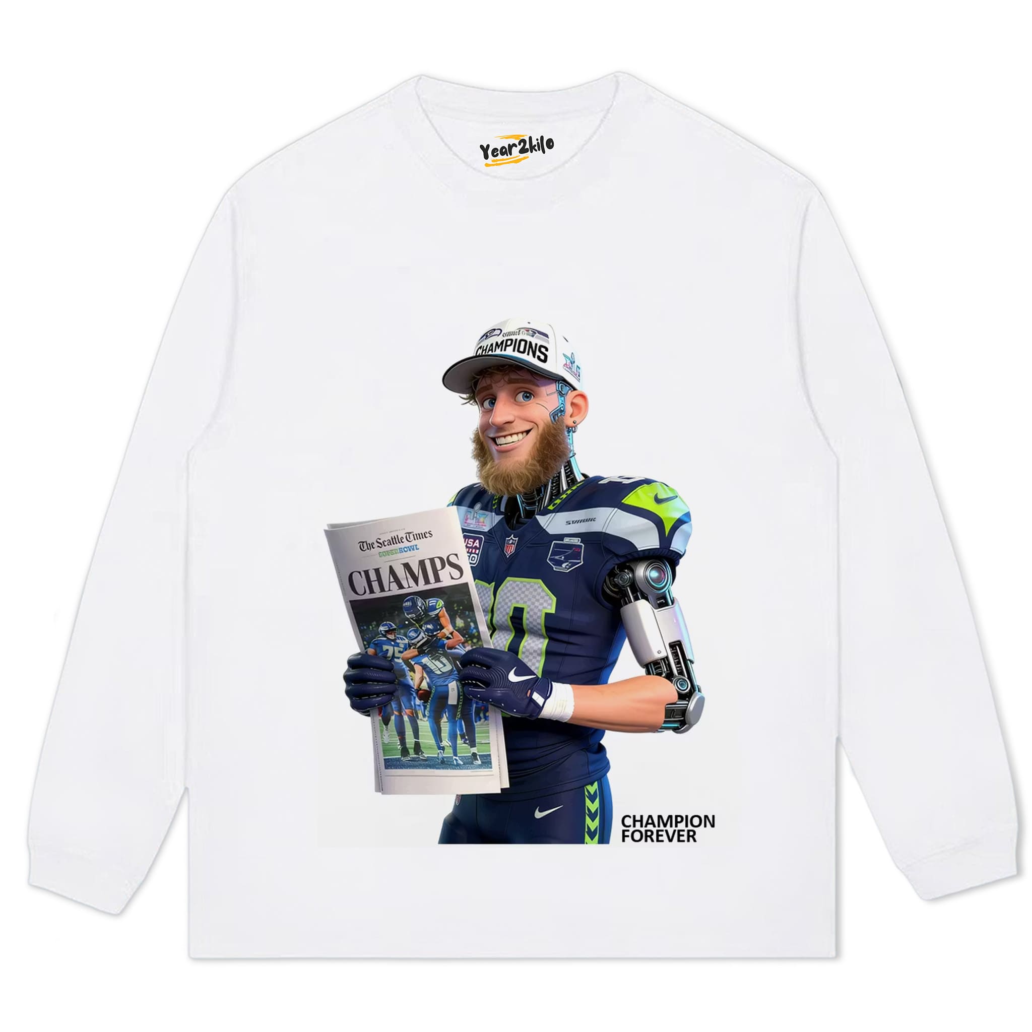 SEATTLE SEAHAWKS SUPER BOWL CHAMPIONS CYBORG GRAPHIC V2 TANK TOP & TEE & LONG SLEEVE & LAYERED LS & HOODIE