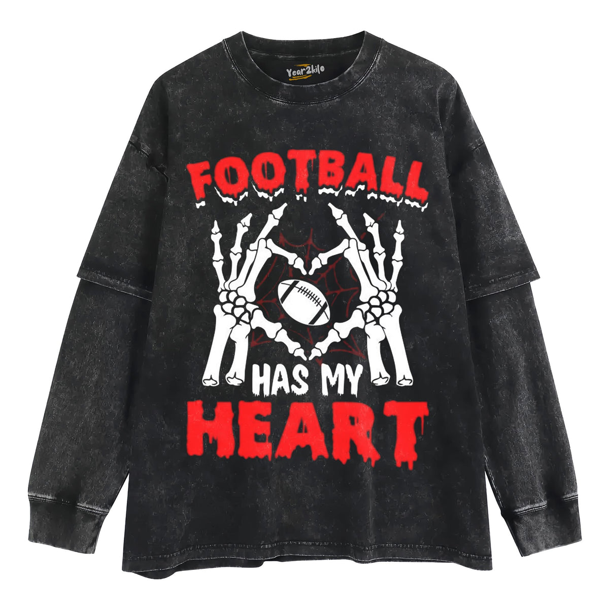 SKELETON HANDS HEART FOOTBALL HAS MY HEART TANK TOP & TEE & LONG SLEEVE & LAYERED LS & HOODIE