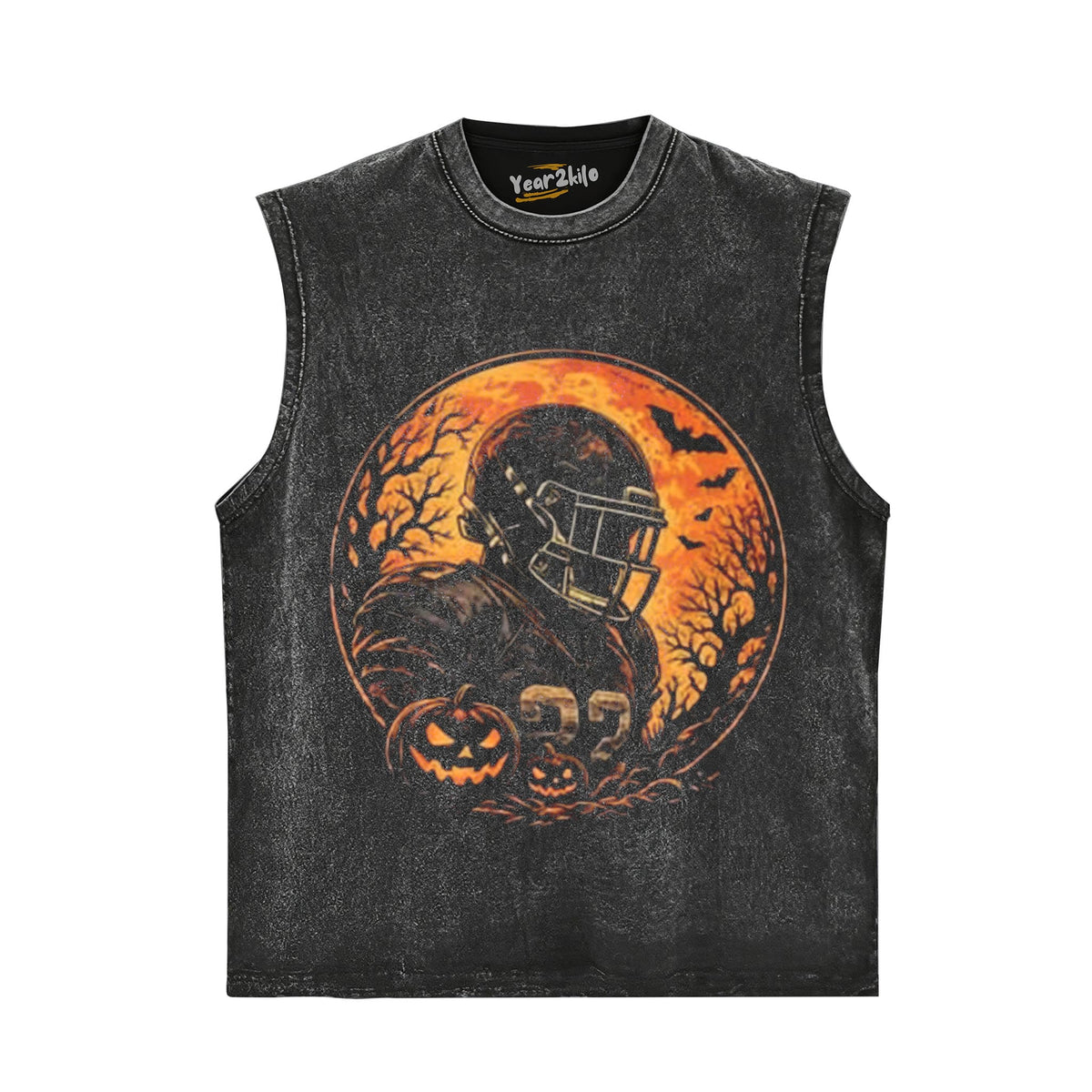 SPOOKY FULL MOON FOOTBALL PUMPKIN HALLOWEEN TANK TOP & TEE & LONG SLEEVE & LAYERED LS & HOODIE