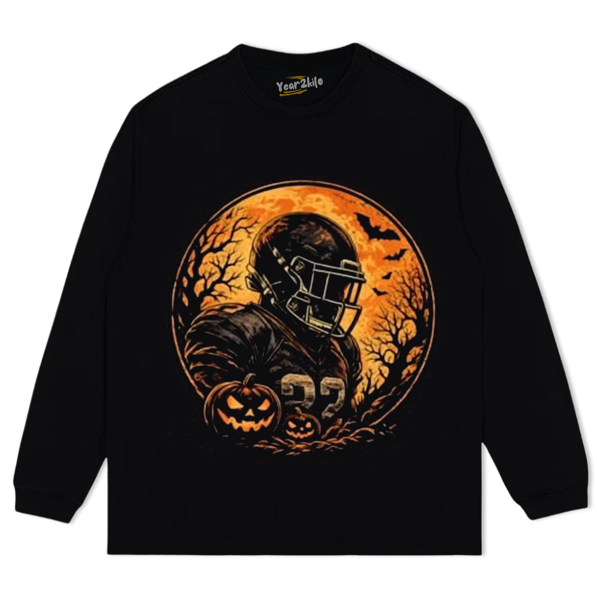 SPOOKY FULL MOON FOOTBALL PUMPKIN HALLOWEEN TANK TOP & TEE & LONG SLEEVE & LAYERED LS & HOODIE