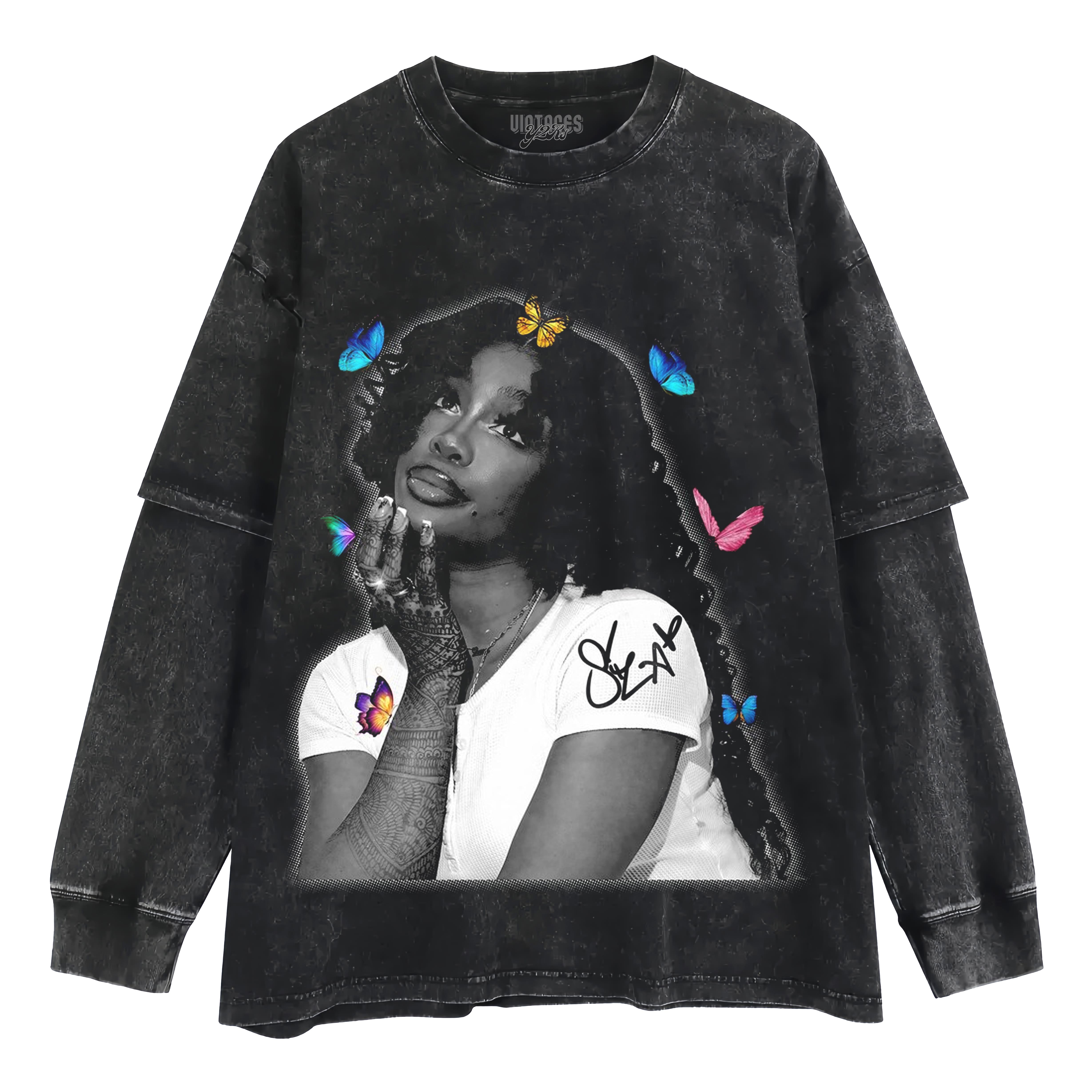 SZA & COLORFUL BUTTERFLIES LAYERED LONG SLEEVE