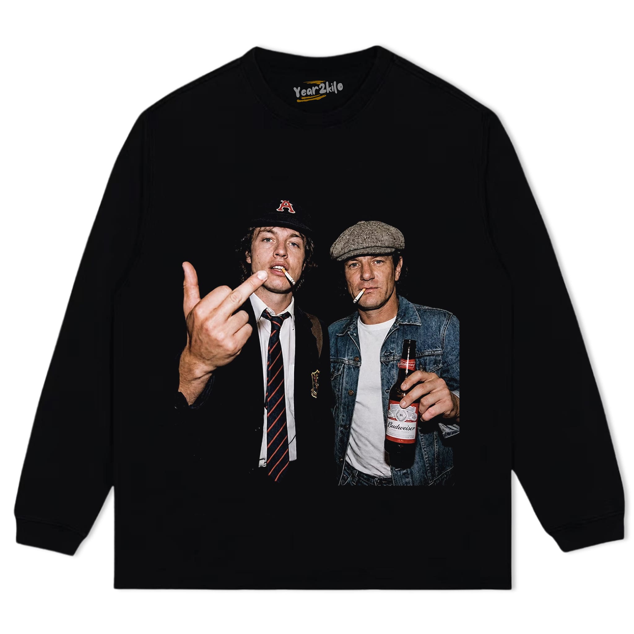 VINTAGE ANGUS YOUNG & BRIAN JOHNSON TANK TOP & TEE & LONG SLEEVE & LAYERED LS & HOODIE