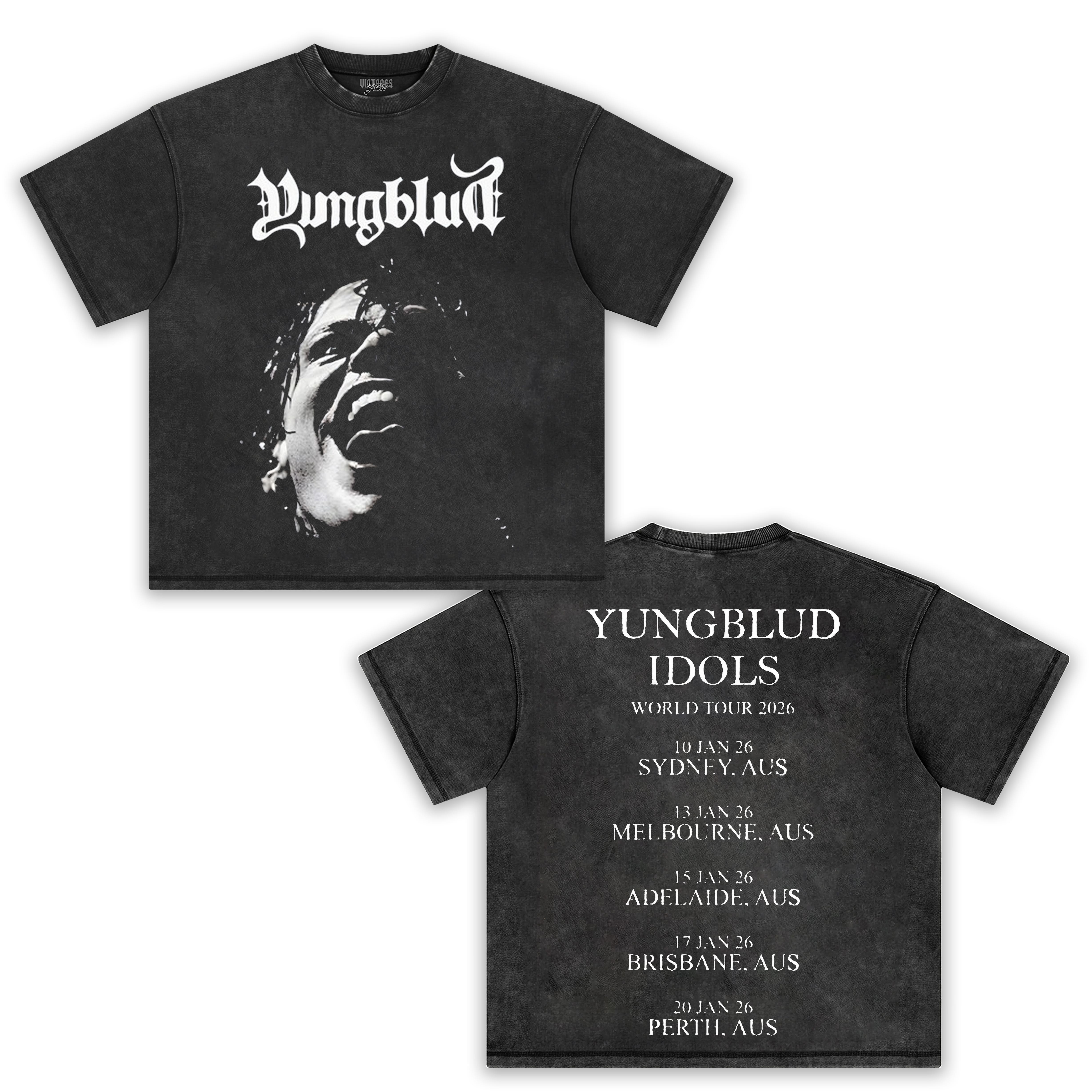 YUNGBLUD IDOLS FACIAL 2026 AUS TOUR-WASHED TEE